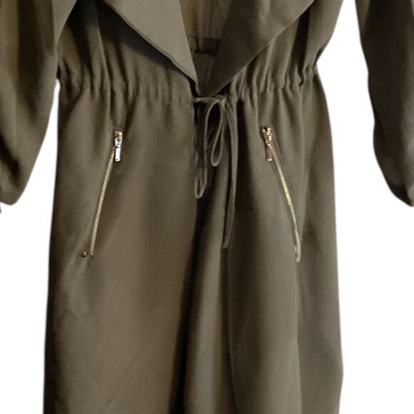 Kismet Olive Green Drape Front Utility Jacket Drawstring Waist Zip Pockets Sz M - Picture 9 of 11